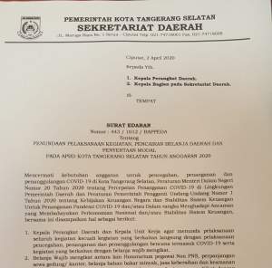 Pemkot Tangsel Keluarkan Surat Edaran Penundaan Kegiatan, Pencairan Belanja dan Penyertaan Modal