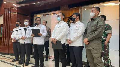 Menkopolhukam, Mahfud MD saat jumpa pers ke awak media.