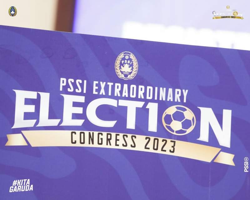 Tampilan banner Kongres Luar Biasa PSSI 2023-2027