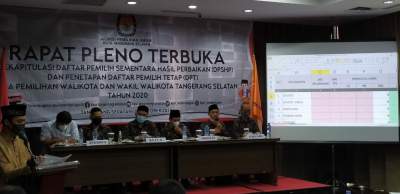 Komisioner KPU Tangsel saat gelar pleno DPT untuk Pilkada Tangsel 9 Desember 2020.