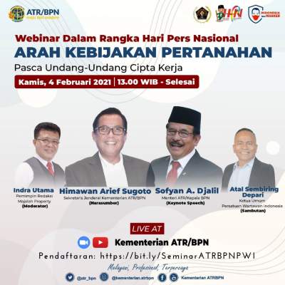 Webinar HPN, Kementerian ATR/BPN  Sosialisasikan Arah Kebijakan Pertanahan Pasca Undang-Undang Cipta Kerja