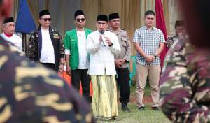 Wakil Wali Kota Tangsel Pilar Saga Ichsan saat apel bareng dengan GP Ansor dan Banser.