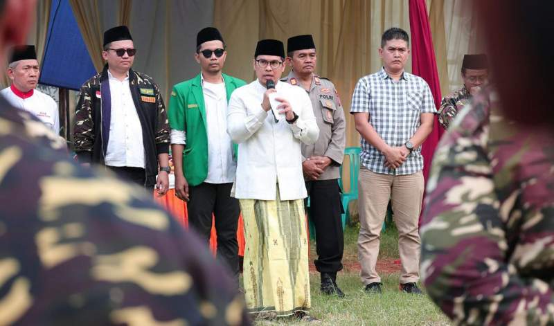 Wakil Wali Kota Tangsel Pilar Saga Ichsan saat apel bareng dengan GP Ansor dan Banser.