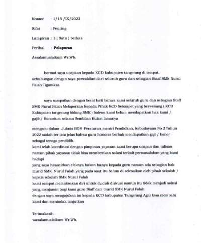 Soal Gaji Honor Tak Dibayar, Guru SMK Nurul Falah Ngaku Sudah Lapor KCD