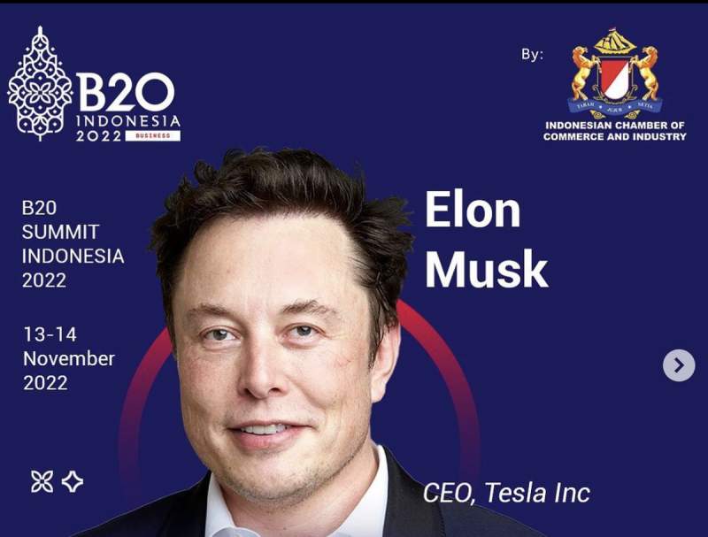 Tangkapan layar Instagram, Elon Musk akan menjadi pembicara di B20 dalam rangkaian KTT G20 Bali.
