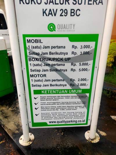 Tarif Parkir Ruko Sutera Kav 29 BC tak Sesuai Kepwal