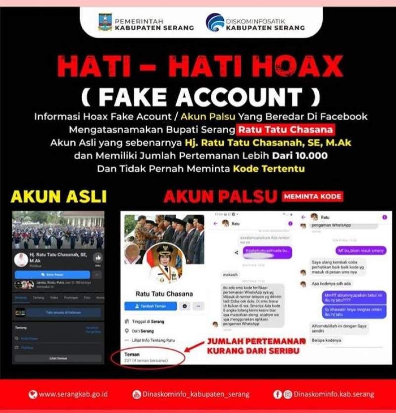 Waspada Modus Minta Pulsa, Akun Facebook Milik Bupati Serang Dipalsukan
