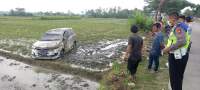 Diduga Mengantuk, Mobil Minibus Terjun ke Persawahan