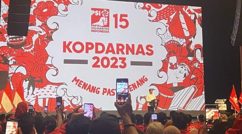 Presiden Jokowi menghadiri perayaan ulang tahun PSI ke-8 di Jakarta, Selasa (31/1/2023).