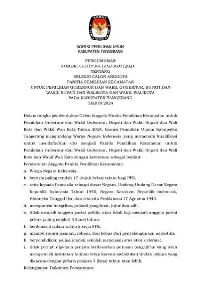 Pengumuman Pendaftaran PPK dan PPS