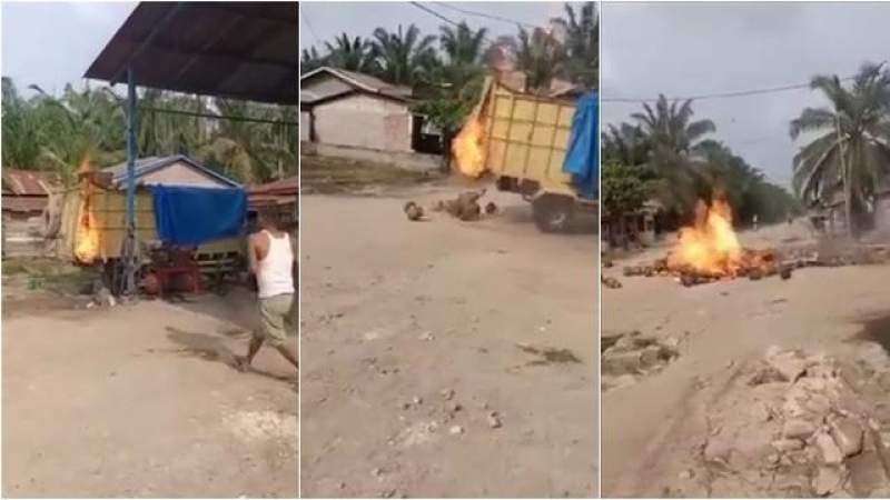 VIDIO: Truk Muatan Tabung Gas Terbakar, Nyali Sang Sopir Diapresiasi Netizen