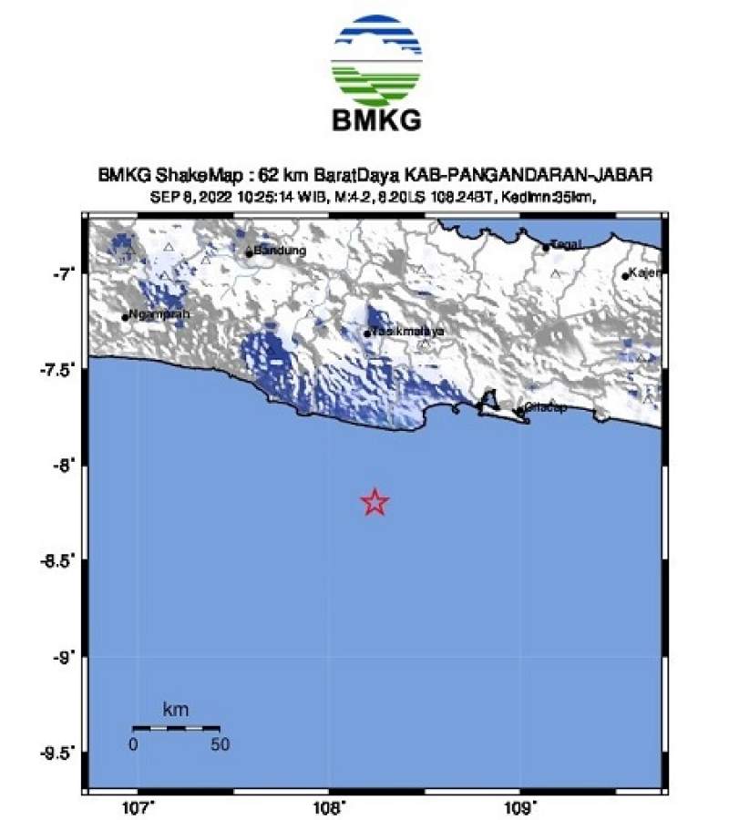 Gempa Bumi Tektonik Bermagnitudo 4,2 Guncang Pangandaran