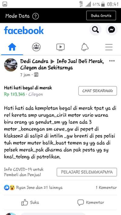 Viral di Medsos Begal di Merak Bikin Heboh Netizen