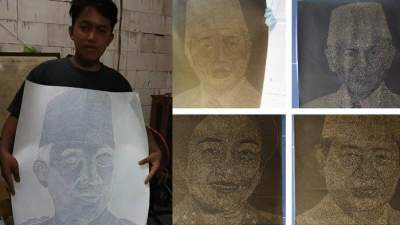 Wow! Seniman Ini Lukis Wajah 7 Presiden Indonesia dengan Nama-nama Desa