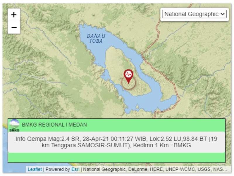 Gempa Bumi Magnitudo 2.4 Guncang Sekitar Danau Toba