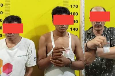 Ketiga pelaku kasus narkoba yang diamankan Polsek Simpang Empat, Polres Asahan.