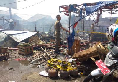 Bekas kebakaran di Pasar Ciruas, Kabupaten Serang, Banten.