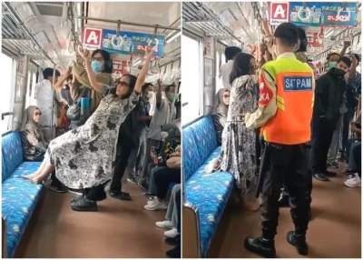 Viral Wanita Gelantungan di Gerbong KRL