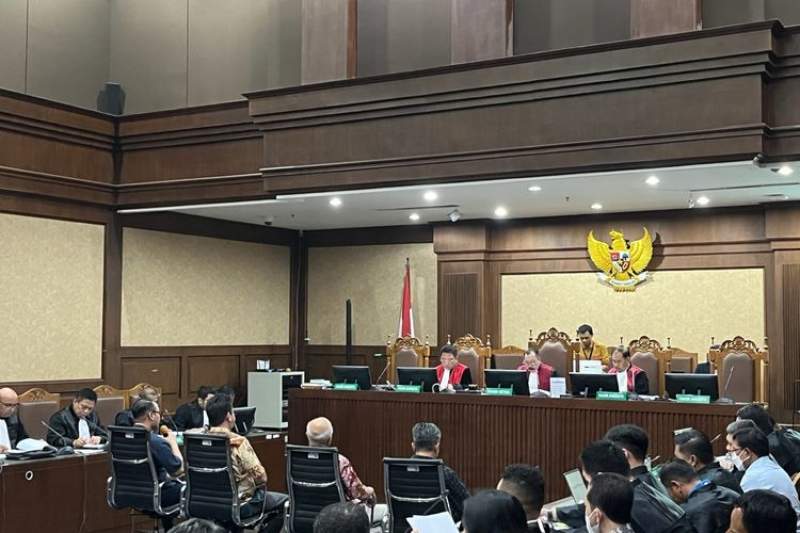Proses persidangan lanjutan kasus korupsi BAKTI Kominfo di Pengadilan Tipikor PN Jakarta Selatan, Kamis (24/8/2023).