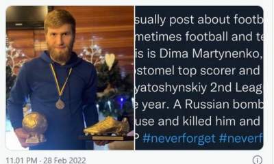 Pesepak Bola Ukraina Tewas Terkena Bom Rusia