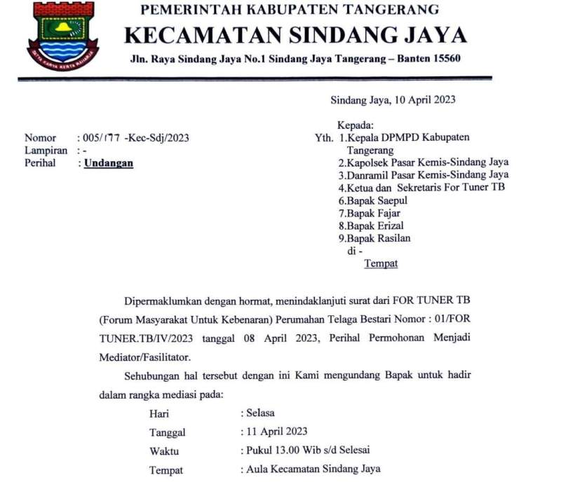 Soal Pemecatan RT dan RW, Warga Telaga Bestari Diundang Camat
