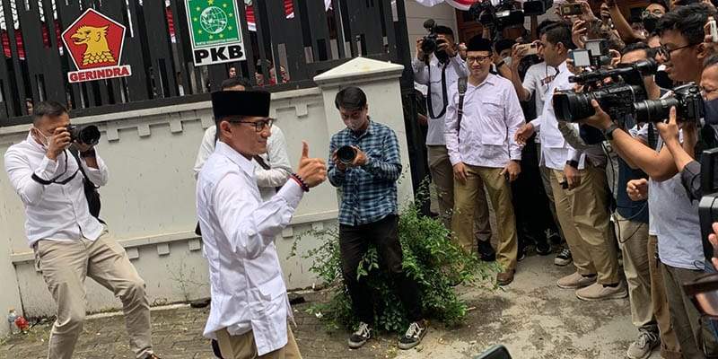 Wakil Ketua Dewan Pembina Partai Gerindra saat menghadiri peresmian Sekber Koalisi Gerindra dan PKB di Jakarta Pusat, Senin (23/1/2024).