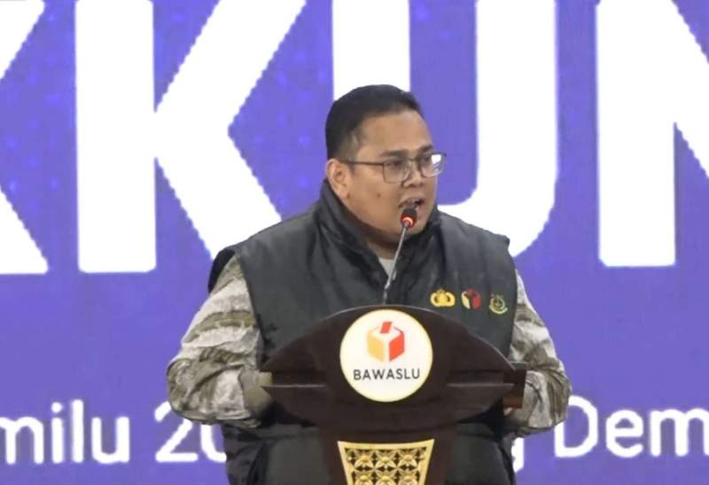 Ketua Bawaslu RI, Rahmat Bagja di acara Rakornas Sentra Penegakan Hukum Terpadu (Gakkumdu) di Jakarta, Senin (27/11/2023).