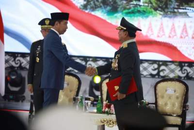 Menteri Pertahanan Prabowo Subianto, saat penobatan Jenderal TNI Kehormatan di Jakarta, Rabu (28/2/2024) oleh Presiden Jokowi.