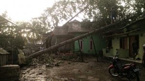 Pohon tumabang hancurkan rumah milik Rony, akibat hujan deras disertai angin kencang di kota Serang (7/2)