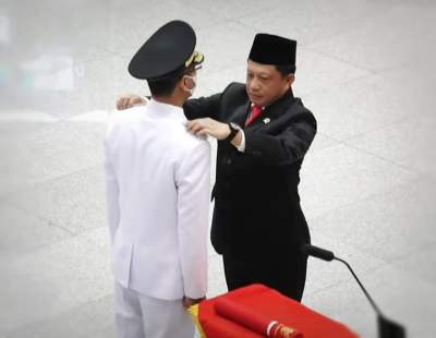 Pelantikan Heru Budi Hartono sebagai Penjabat (Pj) Gubernur DKI Jakarta oleh Menteri Dalam Negeri Tito Karnavian di Sasana Bhakti Praja, Kantor Kemendagri, Senin (17/10/2022).