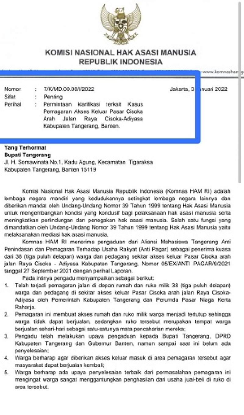 Bukan Dipanggil, Tapi Bupati Hanya Dimintai Klarifikasi Oleh Komnas HAM