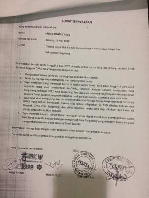 Berita Hoax,Wartawan Sampaikan Permohonan Maaf Kepada Turidi