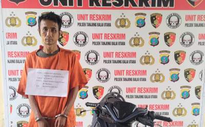 Tersangka penggelapan motor ditangkap Polsek Tanjungbalai Utara.