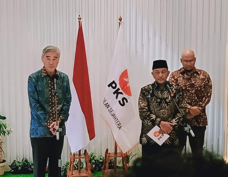 Dubes AS untuk Indonesia, Sung Yong Kim, saat jumpa pers dalam kunjungannya ke DPP PKS di Jakarta, Rabu (15/2/2023). Keduanya membahas terkait silaturahmi kedua negara.