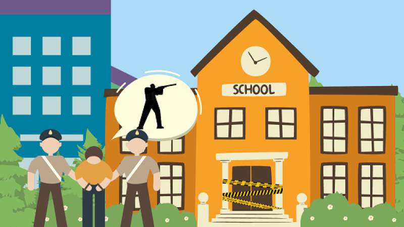 Seorang anak ditangkap usai melakukan penembakan di Sekolah. Ilustrasi: Aisyah/db