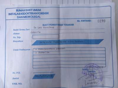 Bukti pembayara oleh keluarga korban tsunami