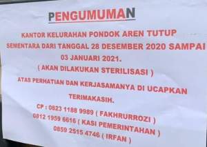Pegawainya Terpapar Covid-19, Kelurahan Pondok Aren Tutup Sementara Layanan Masyarakat