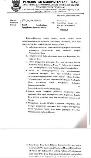 Catat!  ini  7  Intruksi Kadis Pemdes Kabupaten Tangerang Kepada Camat