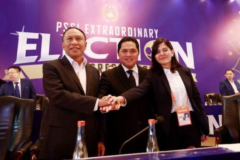 Ketum Erick Thohir bersama Waketum PSSI, Zainudin Amali dan Ratu Thisa Destria, usai KLB PSSI 2023, Kamis (16/2/2023) lalu