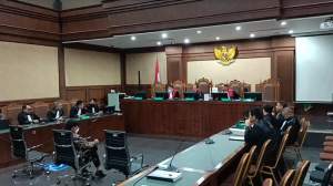 Suasana sidang lanjutan mantan Menkominfo, Johnny G. Plate terkait kasus BTS, di Pengadilan Tipikor, Jakarta, Selasa (4/7/2023).